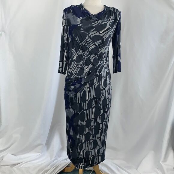 Max Mara Blue Black Wrap Front MIDI Dress - Picture 1 of 14